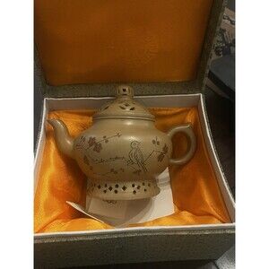 Yixing Zisha Clay Teapot  with Bird & Branch Motif Whistle Bell in Original Box
